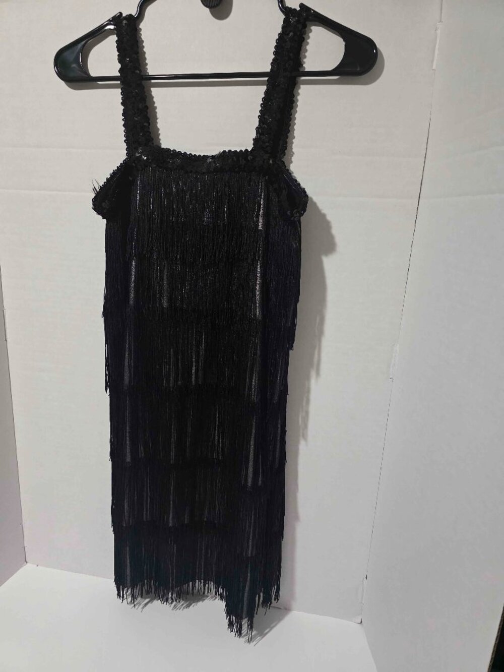 Black Sequin Fringe Flapper Dress Small 1920s Great Gatsby Halloween Costume
